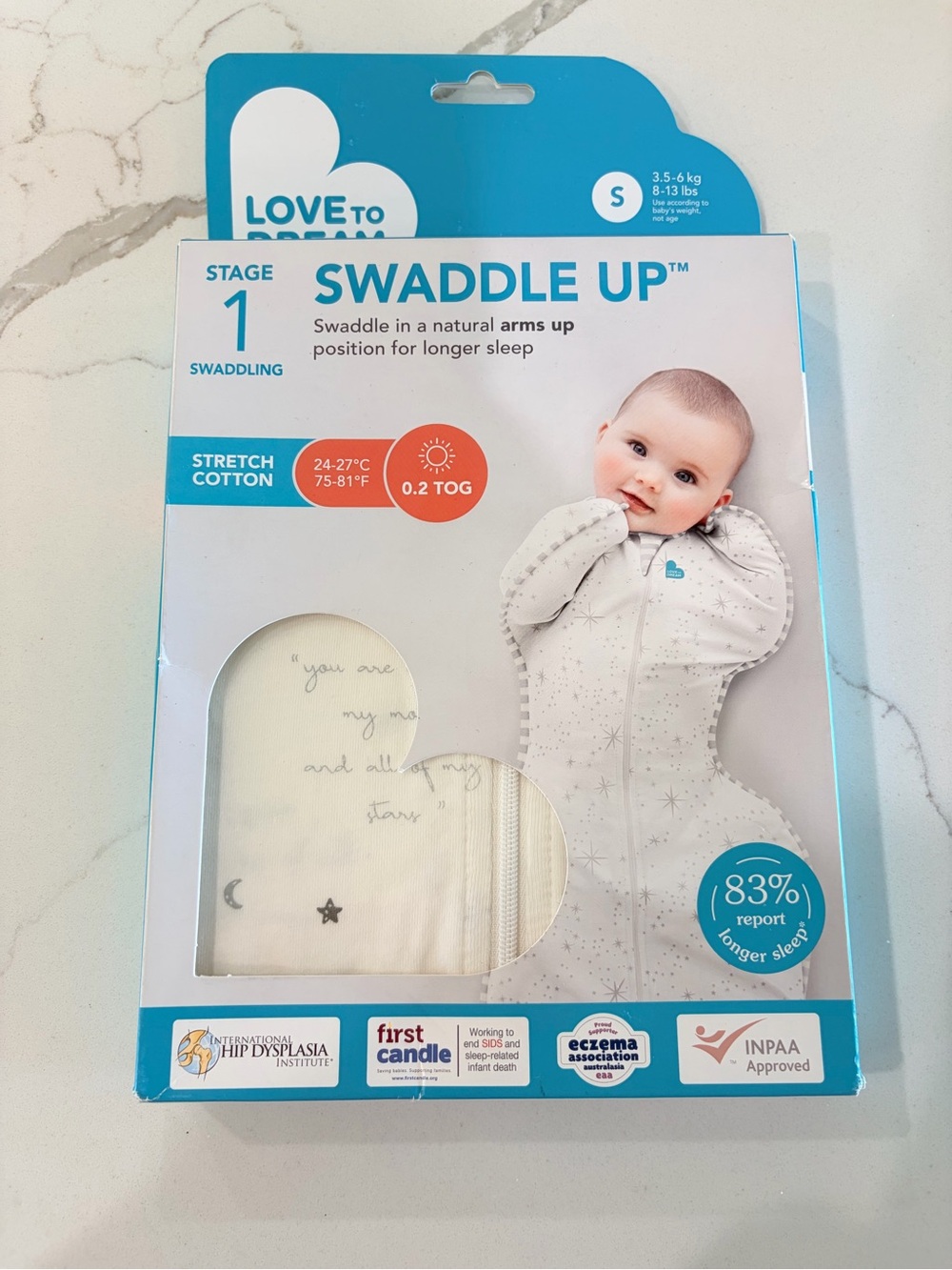 Love To Dream Swaddle Up Size Small Moon and Stars Ivory NIB